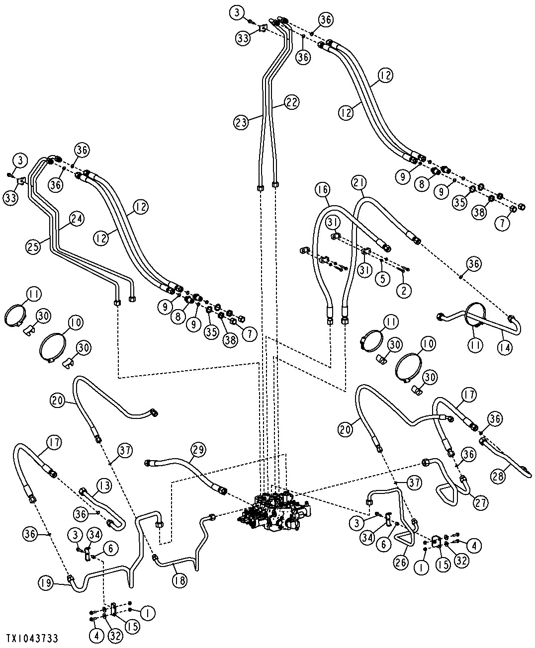 Boom and Bucket Cylinder Hydraulics (Z-Bar) (4-Spool Control Valve)