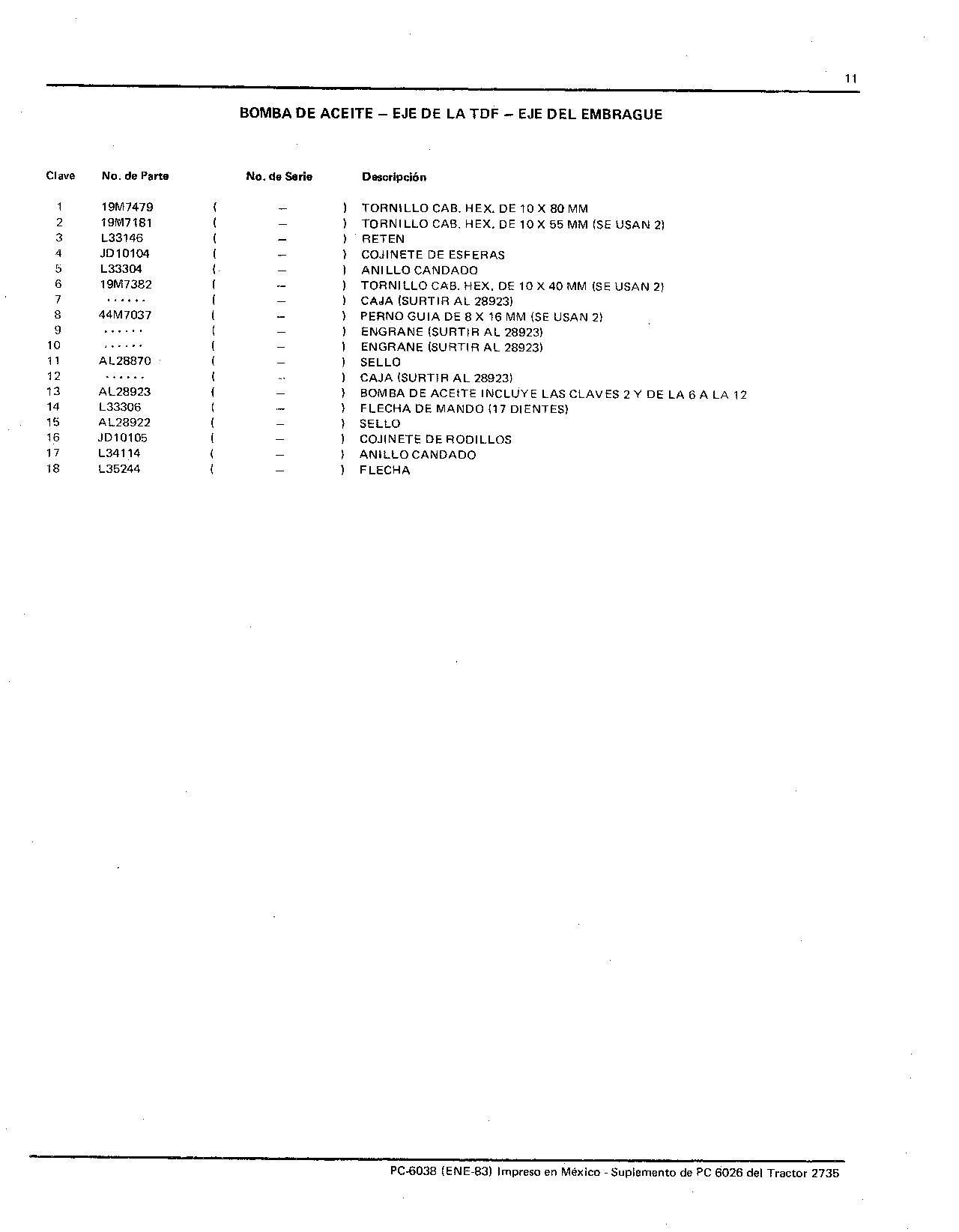 Bomba de Aceite (Continued)