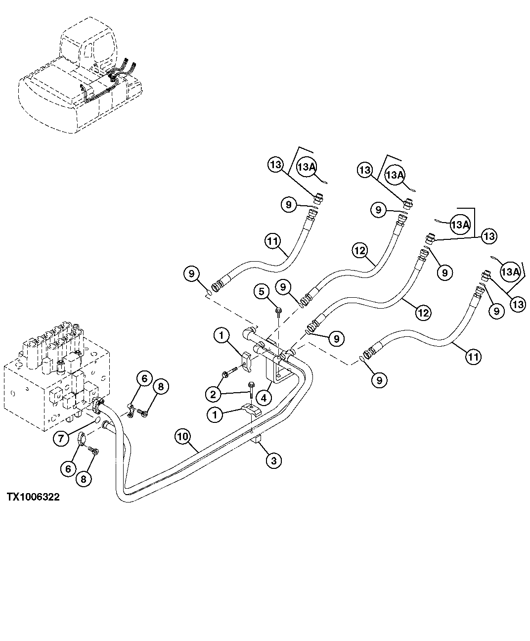 CONTROL VALVE, MAIN HYDRAULIC LINES AND HOSES
