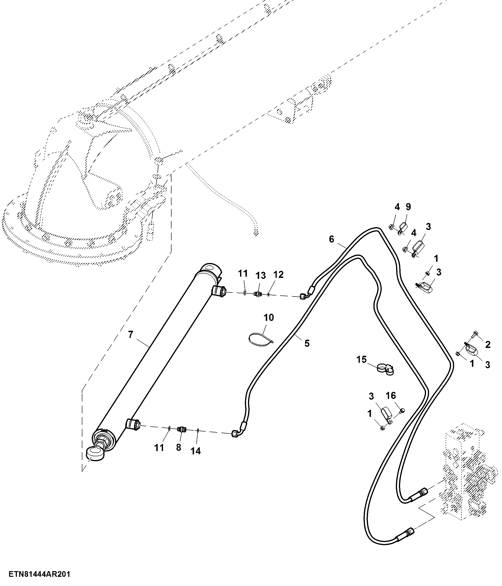 Auger Swing Cylinder Hoses and Fitting, High Unloading Rate