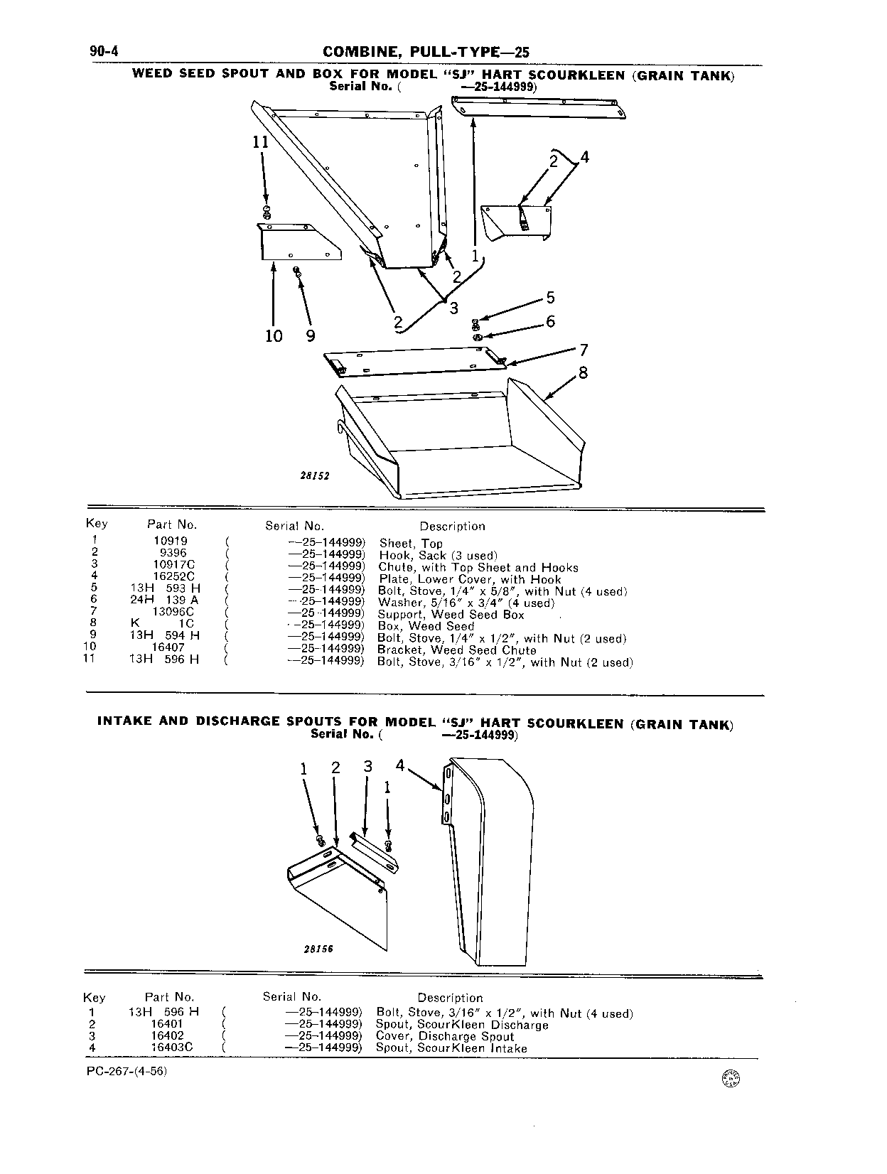 Hart ScourKleen Model "SJ" (Grain Tank) Intake and Discharge Spouts