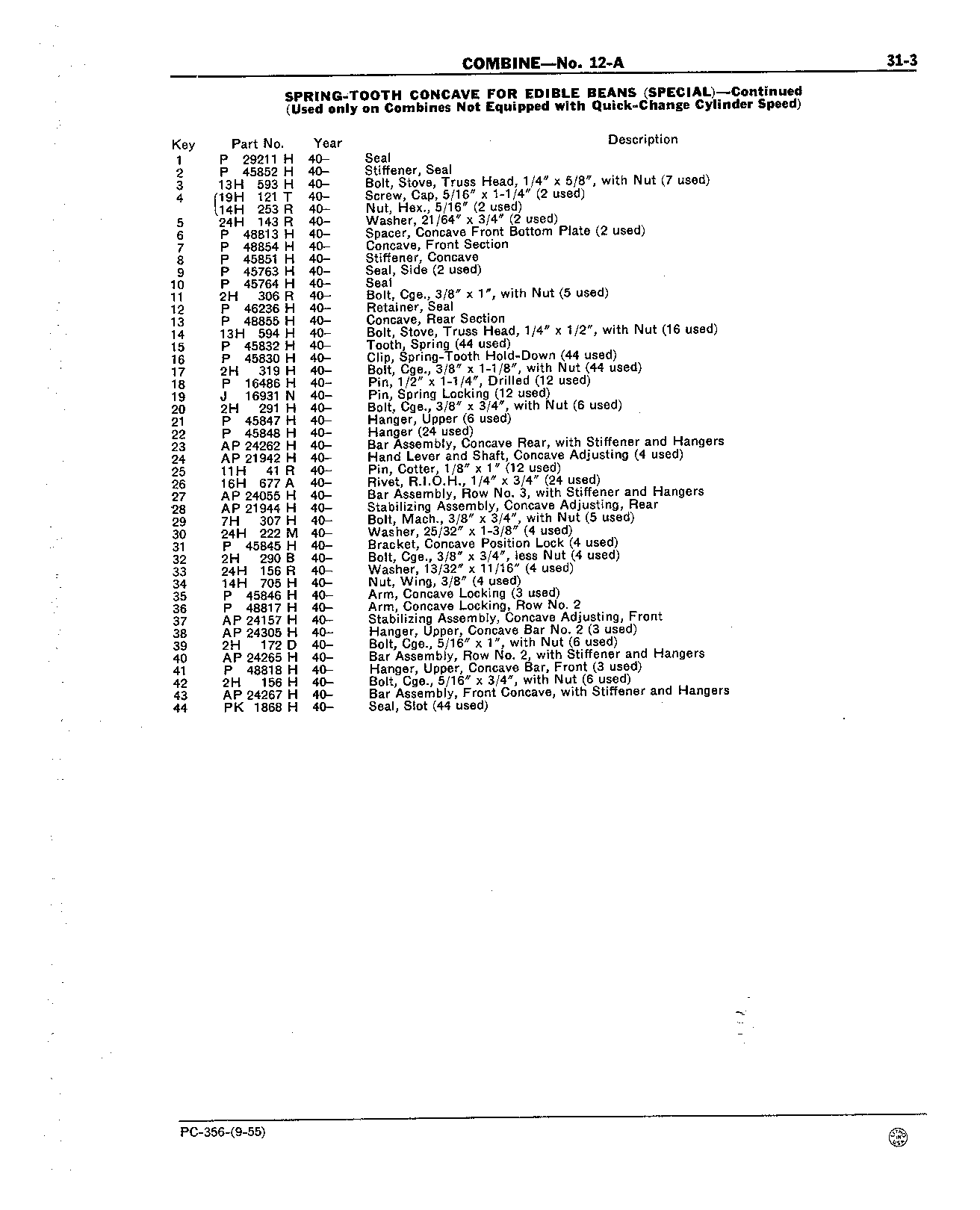 Section 31-Edible Bean Attachment (Continued)