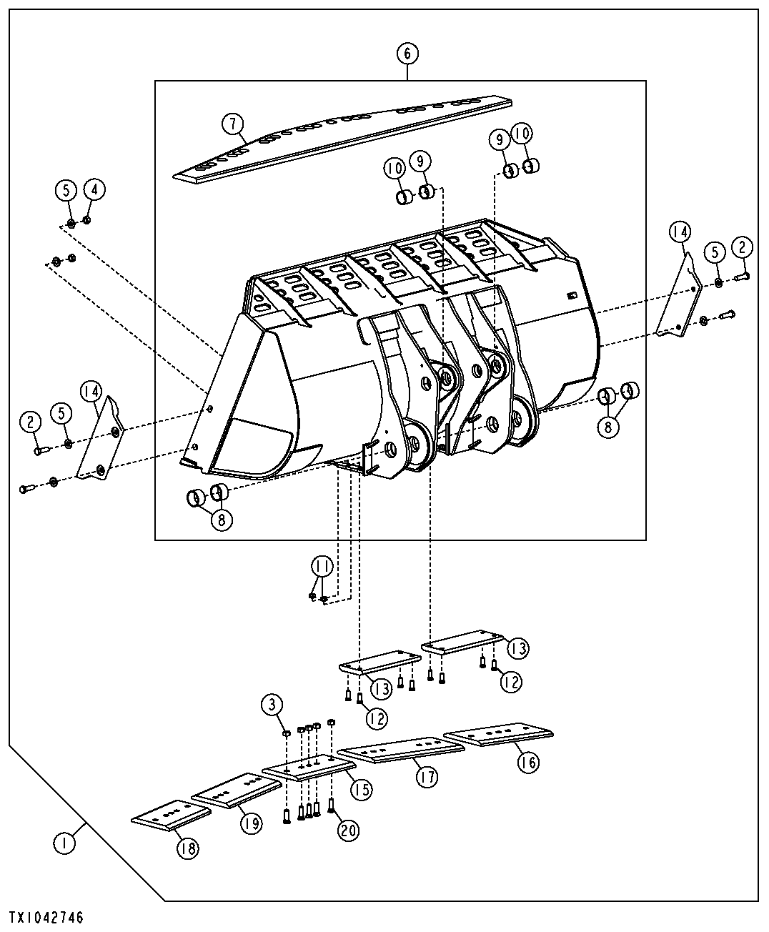 6.0 CUBIC YARD ROCK BUCKET (WITH BOLT-ON CUTTING EDGE) (SN. 612720- )