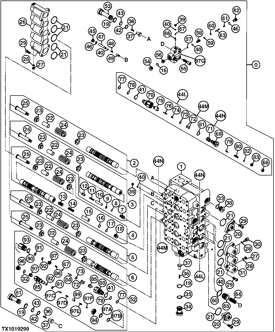 Control Valve Body and Spools (5 Spool Side)