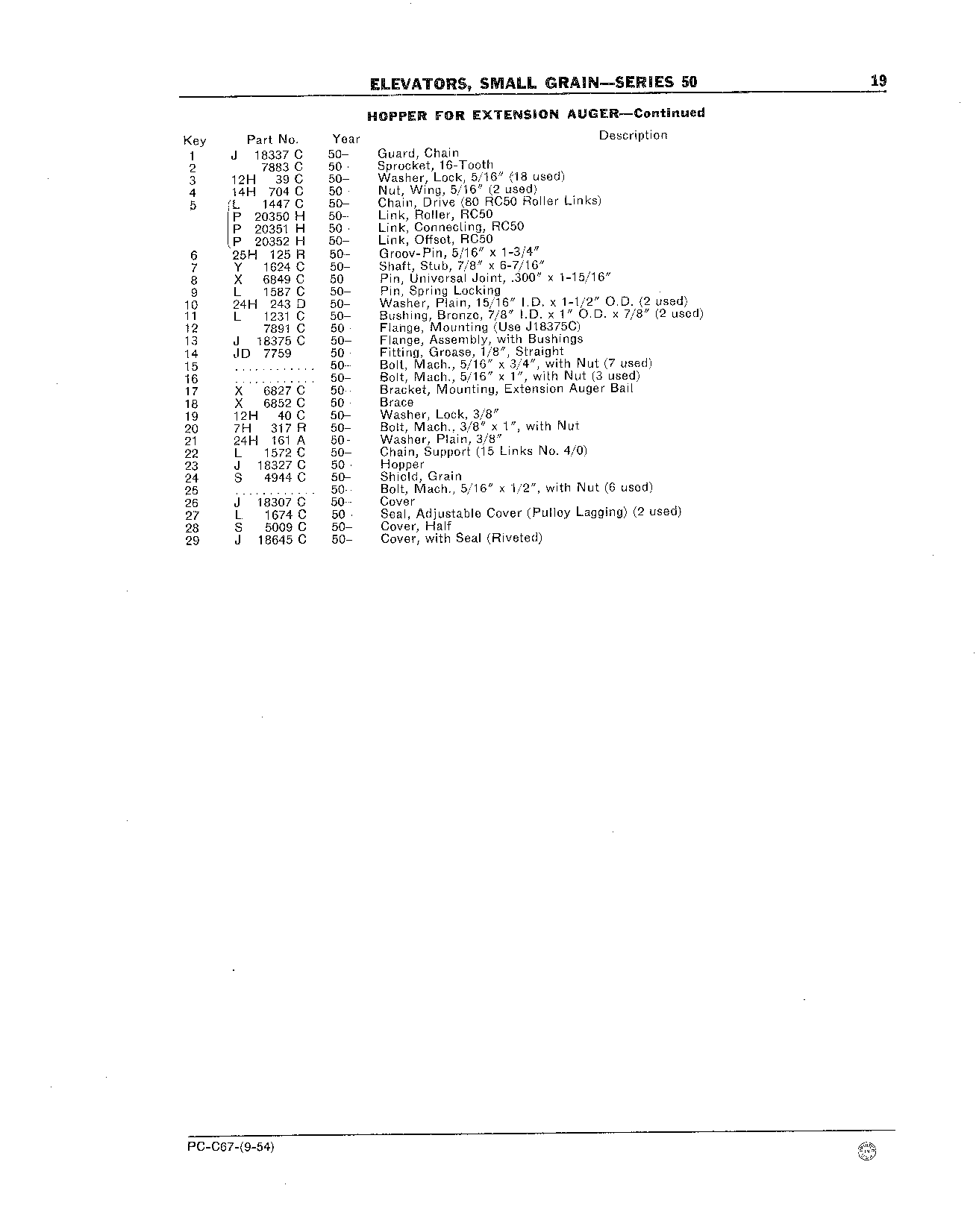 Elevators, Small Grain - Series 50 Hopper for Extension Auger (Continued)