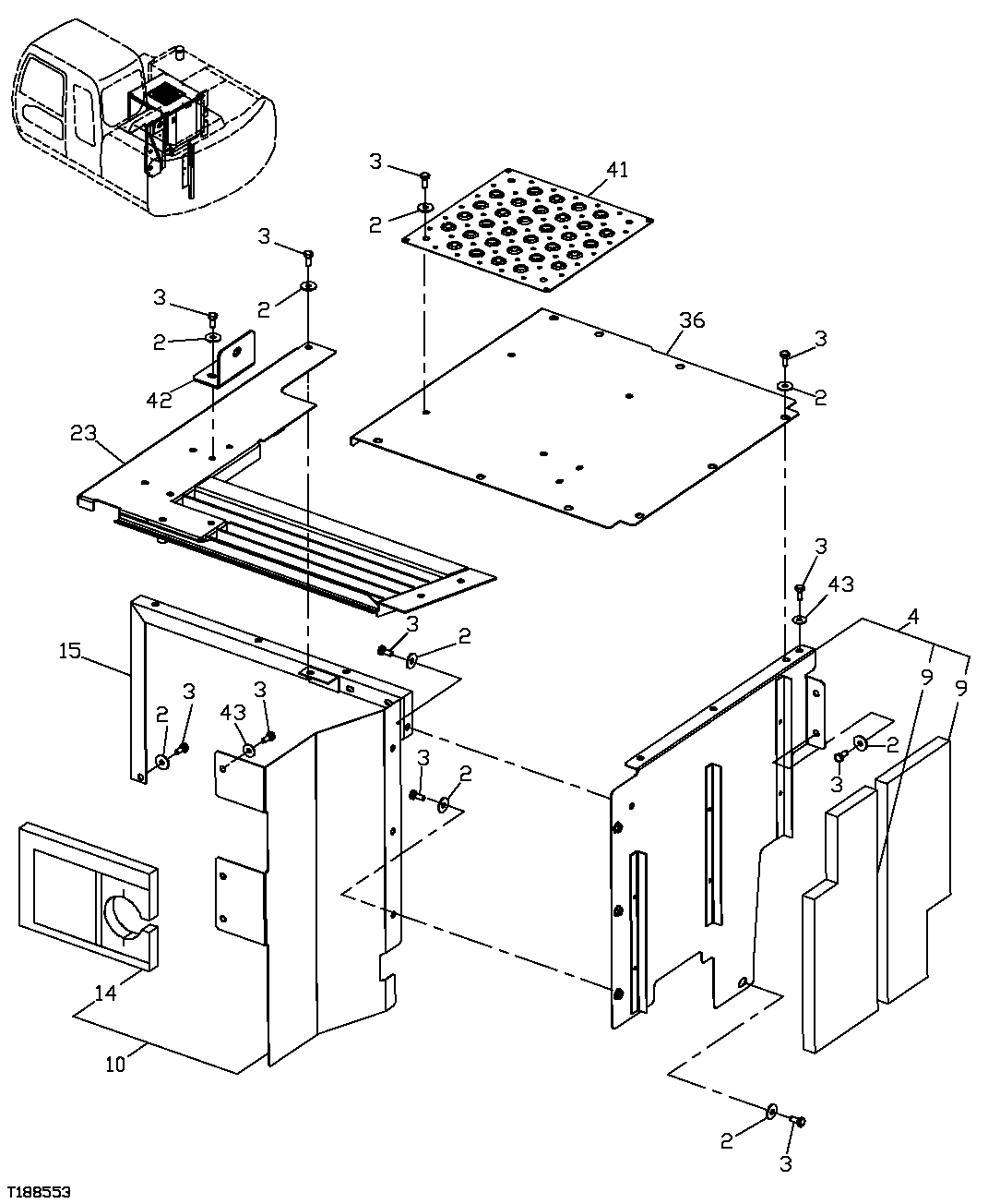 RADIATOR COMPARTMENT AND FRONT MIDDLE DECK COVER