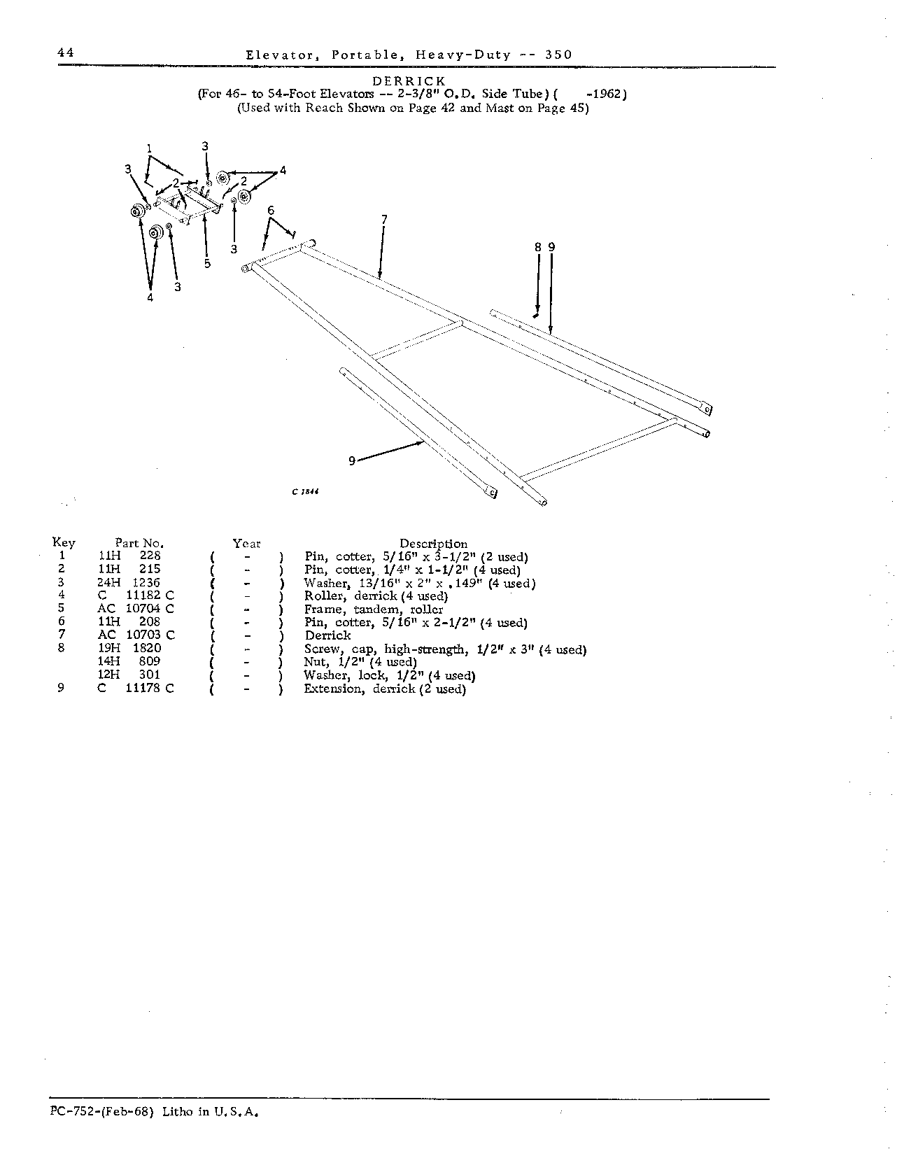 DERRICKS: For 46- to 54-foot Elevators - 2-3/8"O.D.Slide Tube ( -1963)
