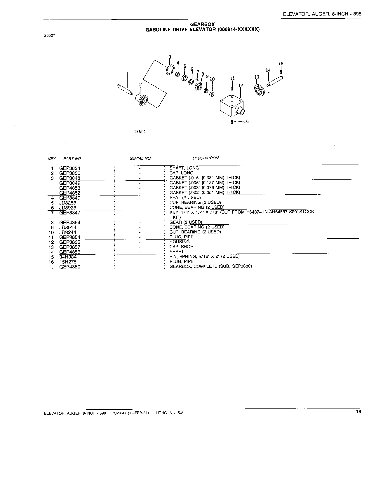 GEARBOX, GAS DRIVE ELEVATOR (0914-XXXXX)