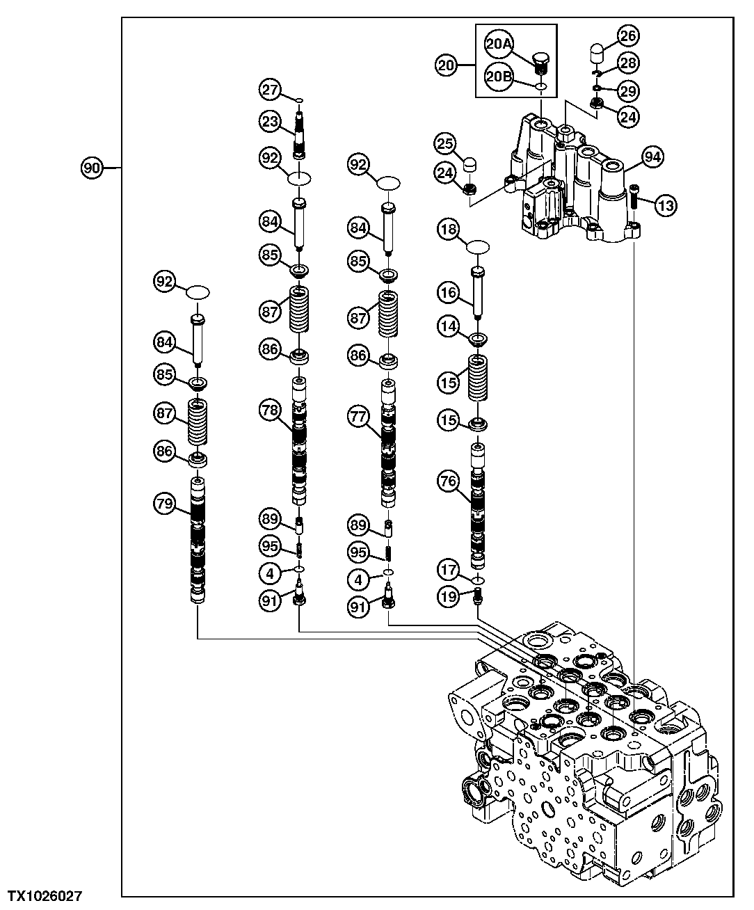 Control Valve Spools and Housing (4 Spool Side)