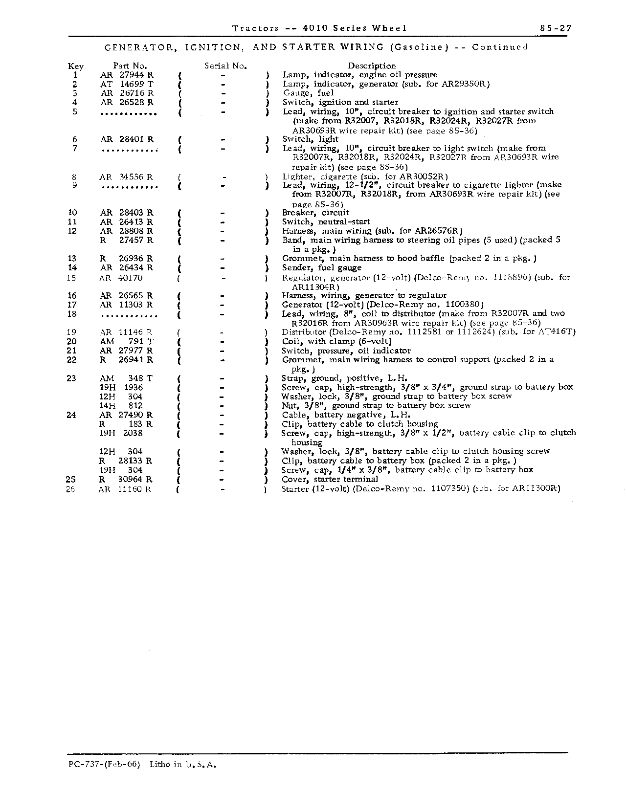 Battery cables (Continued)