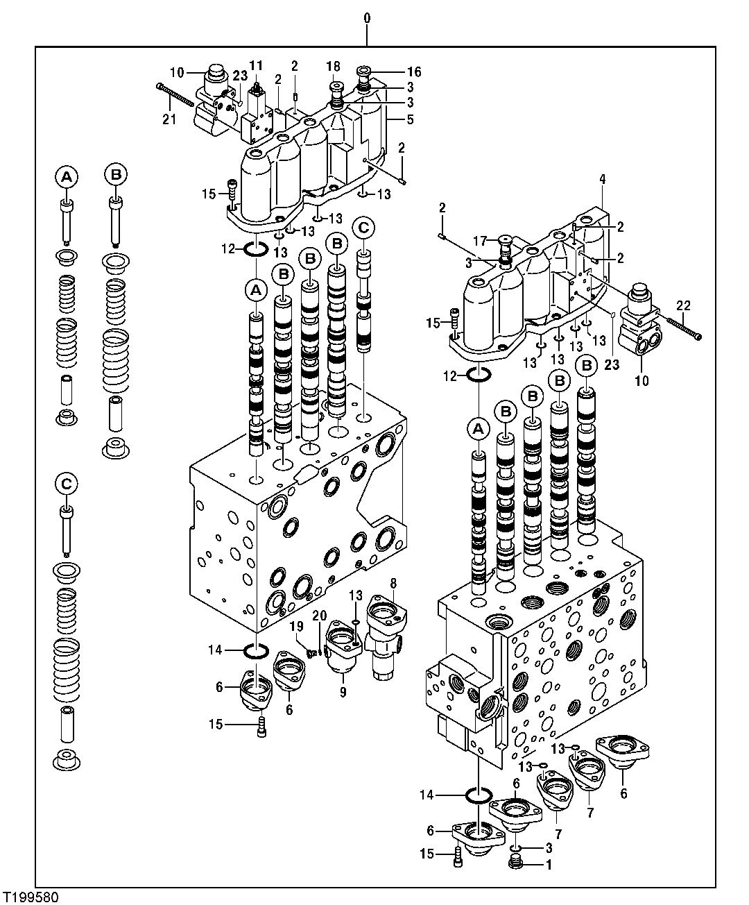 CONTROL VALVE COMPONENTS (FOUR AND FIVE SPOOL SIDES)