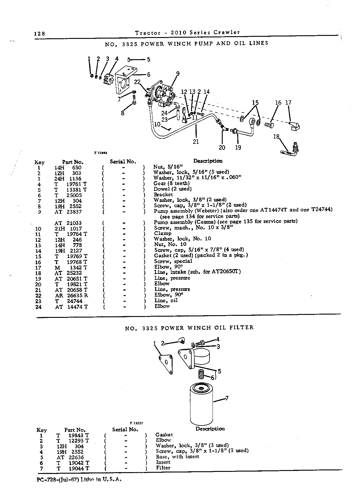 Filter, oil - power winch