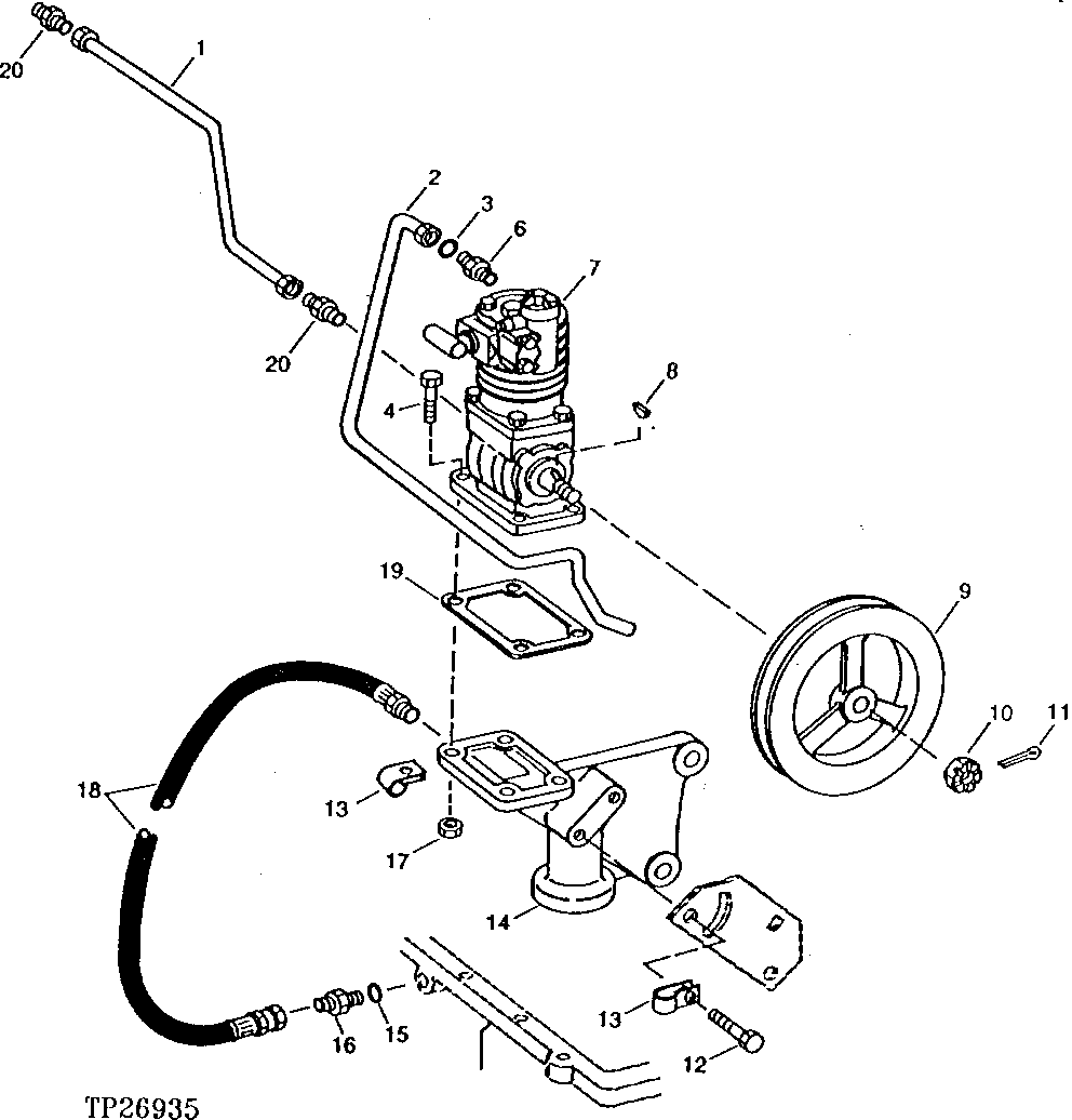 AIR COMPRESSOR, LINES, HOSE AND MOUNTING BRACKET