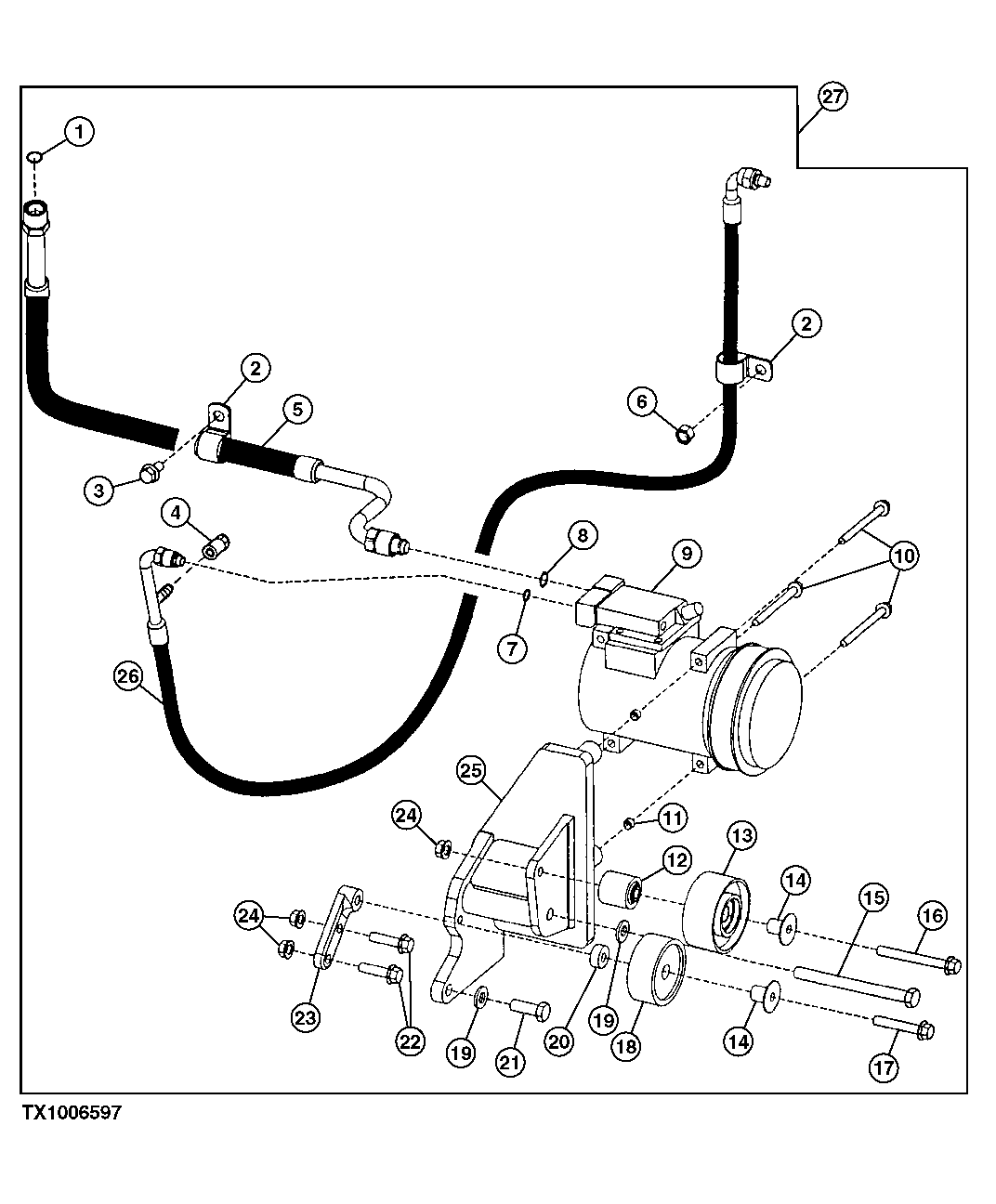AIR CONDITIONING COMPRESSOR, BRACKET,HOSES AND DRIVE BELT