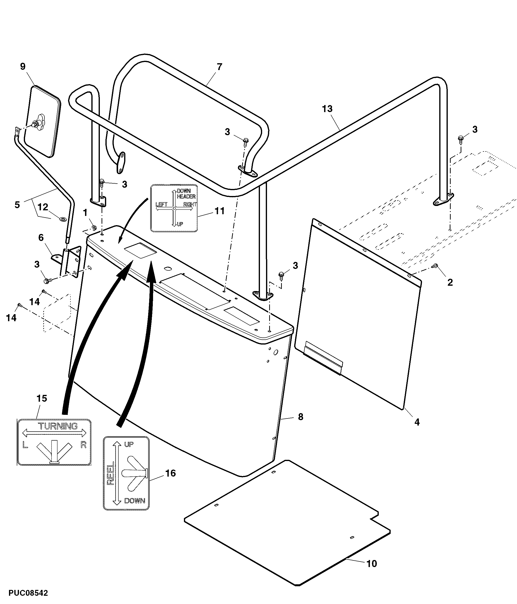 Rear View Mirror / Handrail, JD3029 Engine Version
