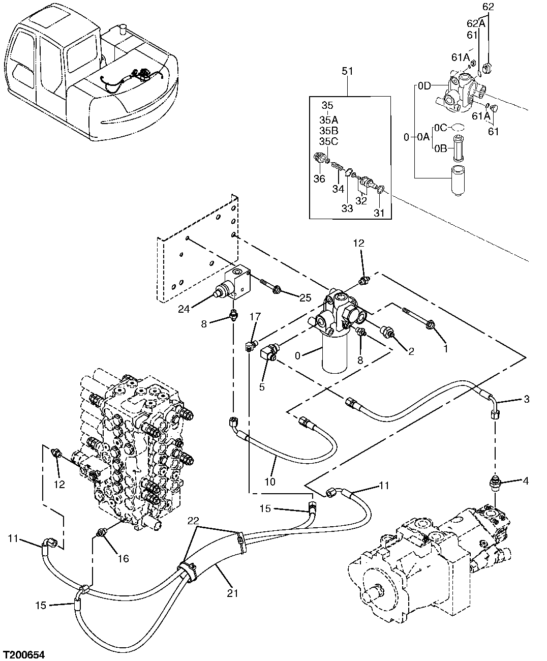 PILOT HOSES(HYDRAULIC PUMP TO PILOT FILTER AND CONTROL VALVE)