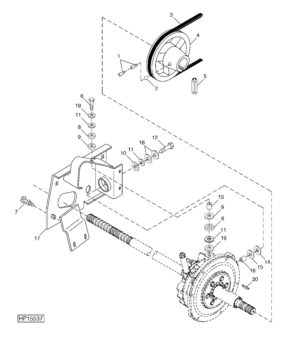 FRONT DRIVE SHAFT, SHEAVE AND MOUNTINGS (FIXED SPEED)