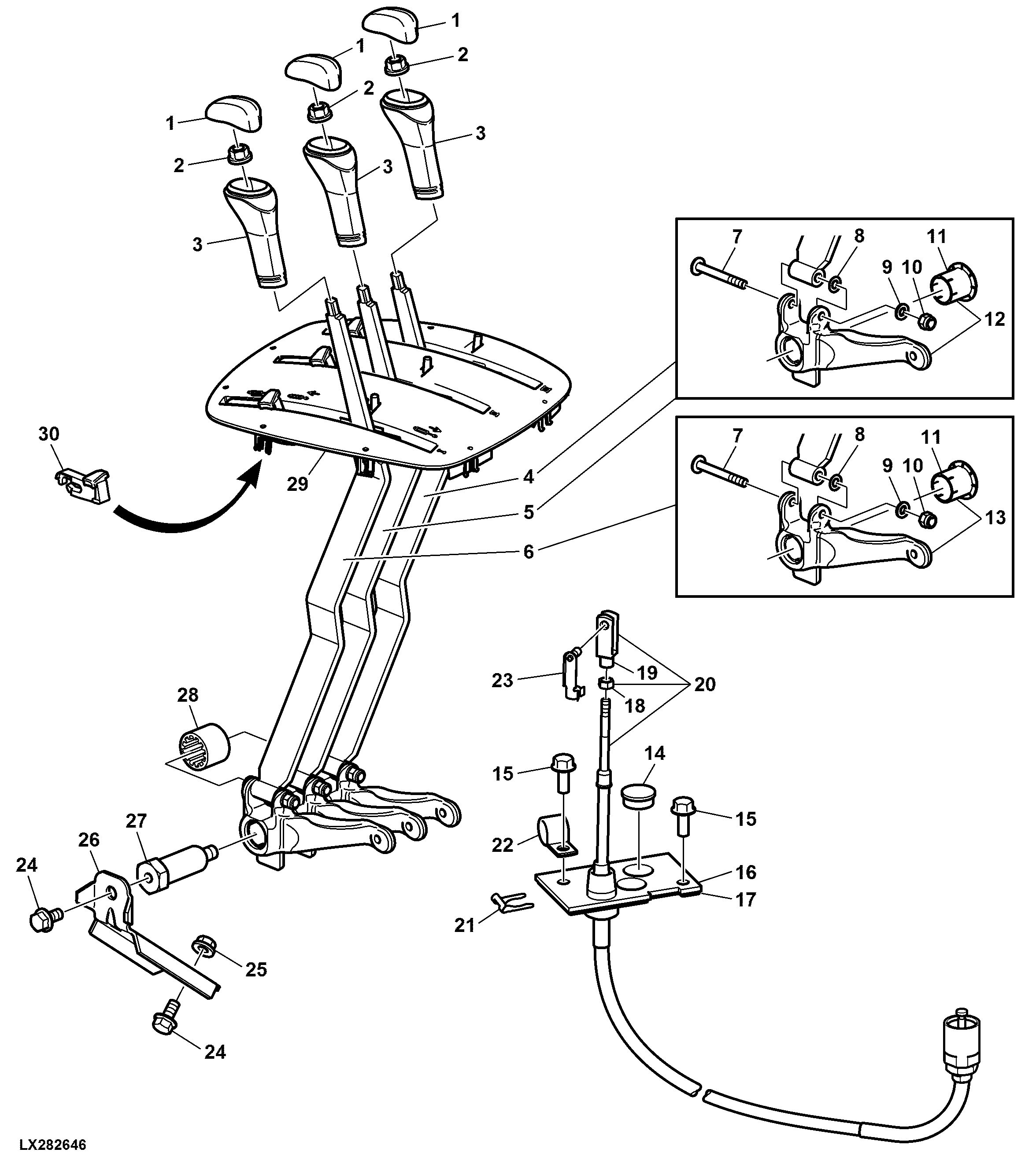 SELECTIVE CONTROL VALVE POSITION 1, 2 + 3, CONTROL LINKAGE (SHIFT CONSOLE)