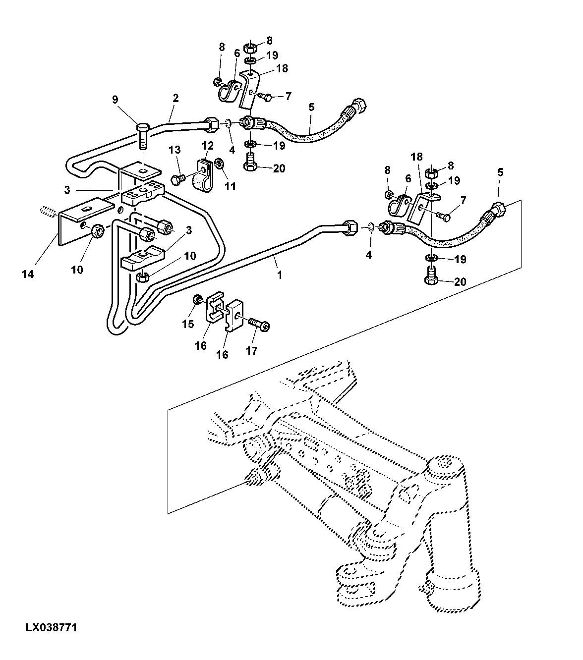 HYDROSTATIC STEERING, OIL LINES (CAB, W/O MFWD)