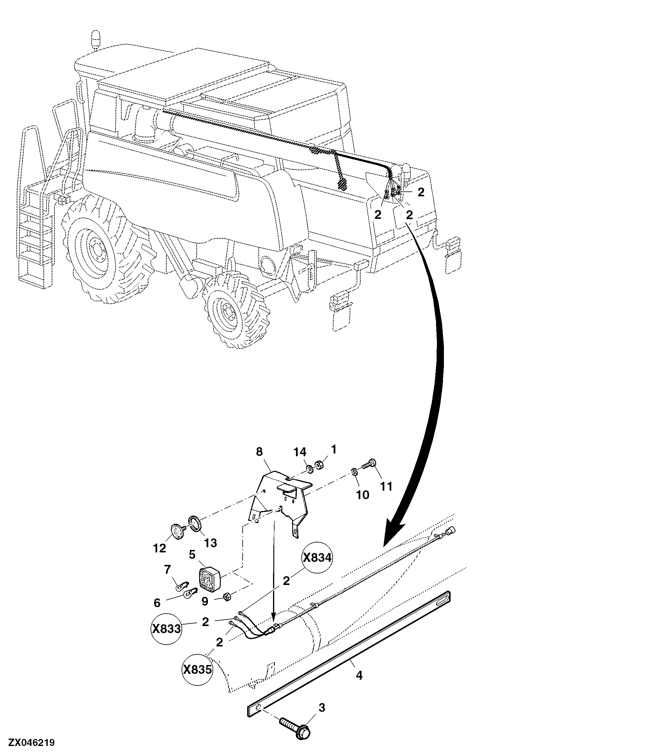 Unloading Auger Warning Light Wiring Harness, 20 inch, 2 / 2