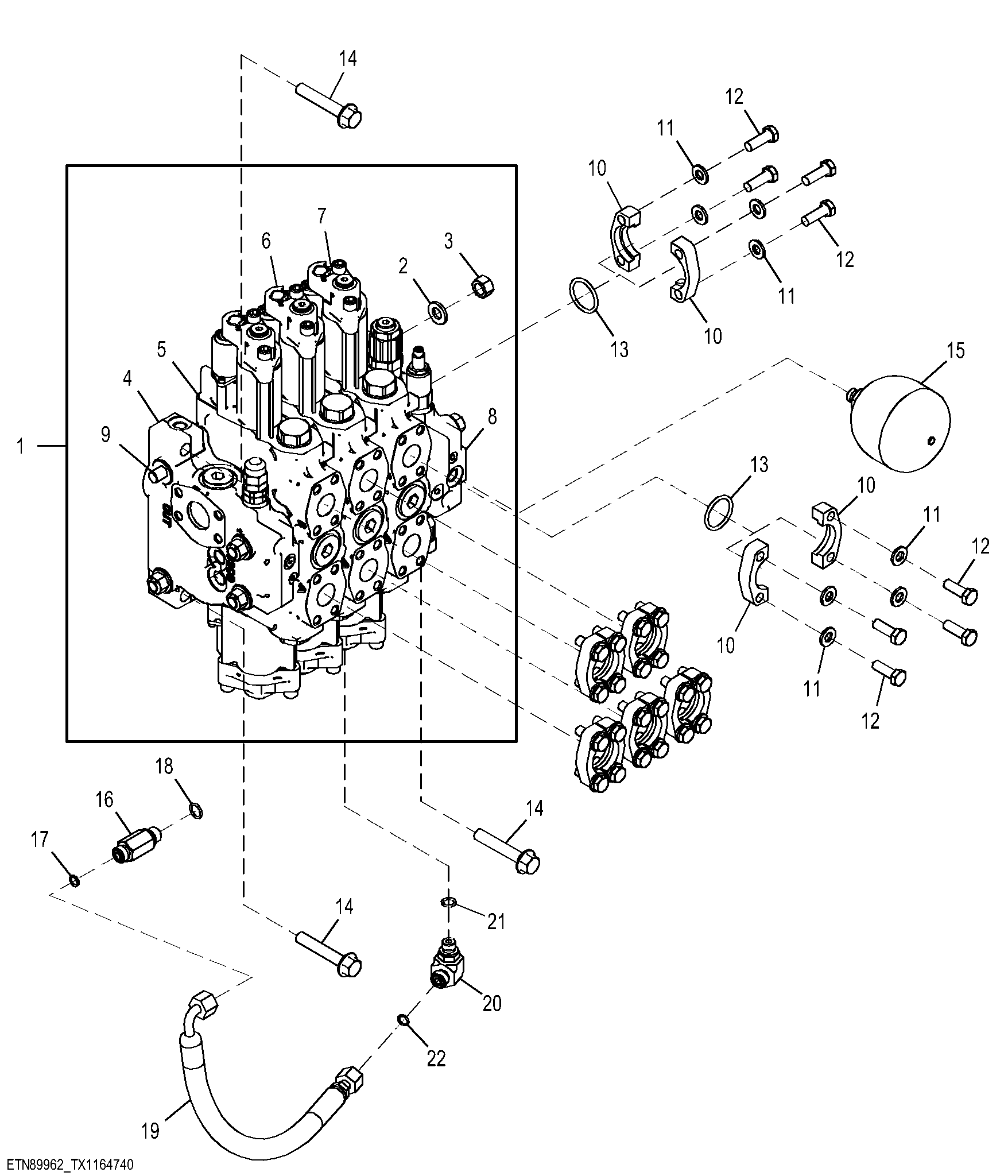 Hydraulic Control Valve, 3 Spool, Less Blade