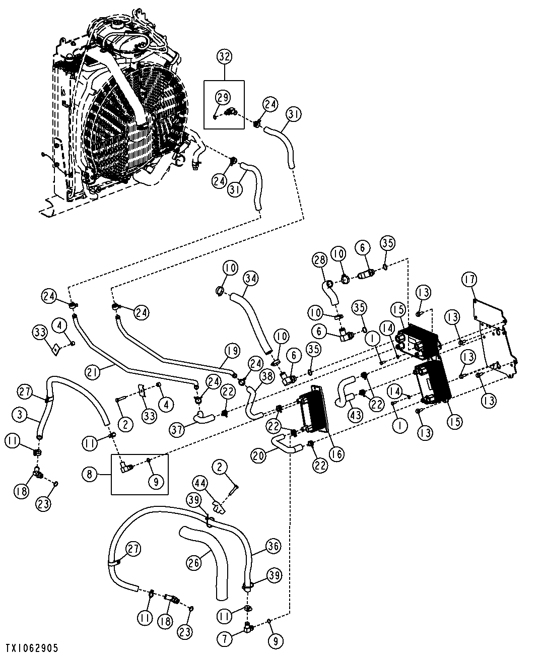 Hydraulic Oil Cooler and Hoses (Engine 4045TT094)