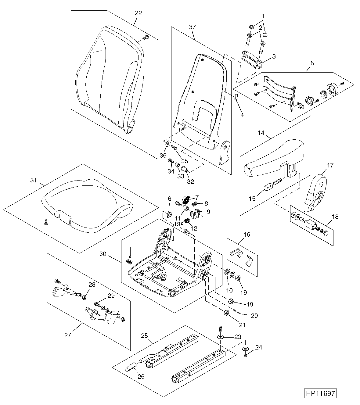 Operator's Seat Cushion, Armrest, And Mountings (695301 - )