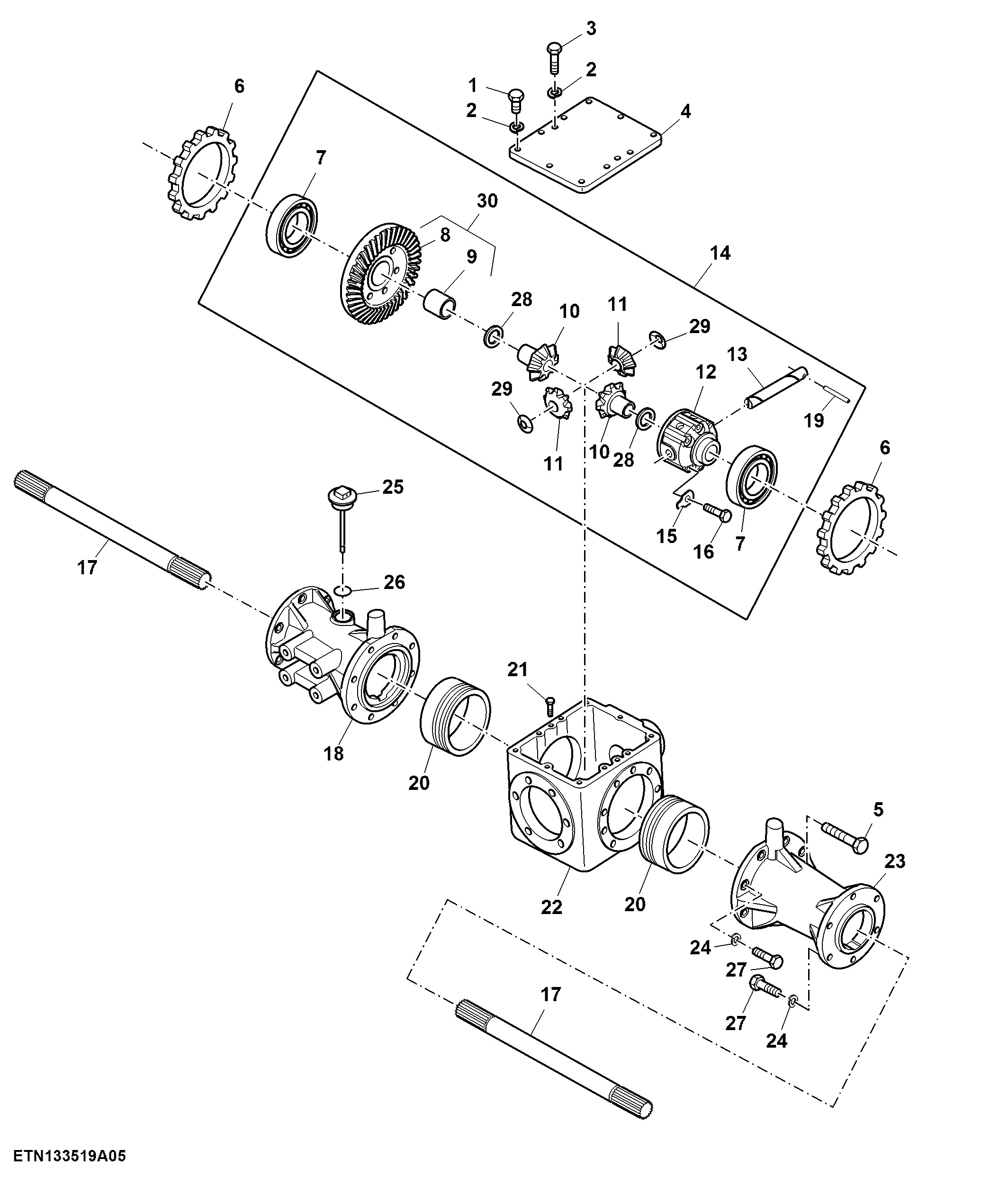 Front Axle Housing and MFWD Differential Assembly, 1000 mm