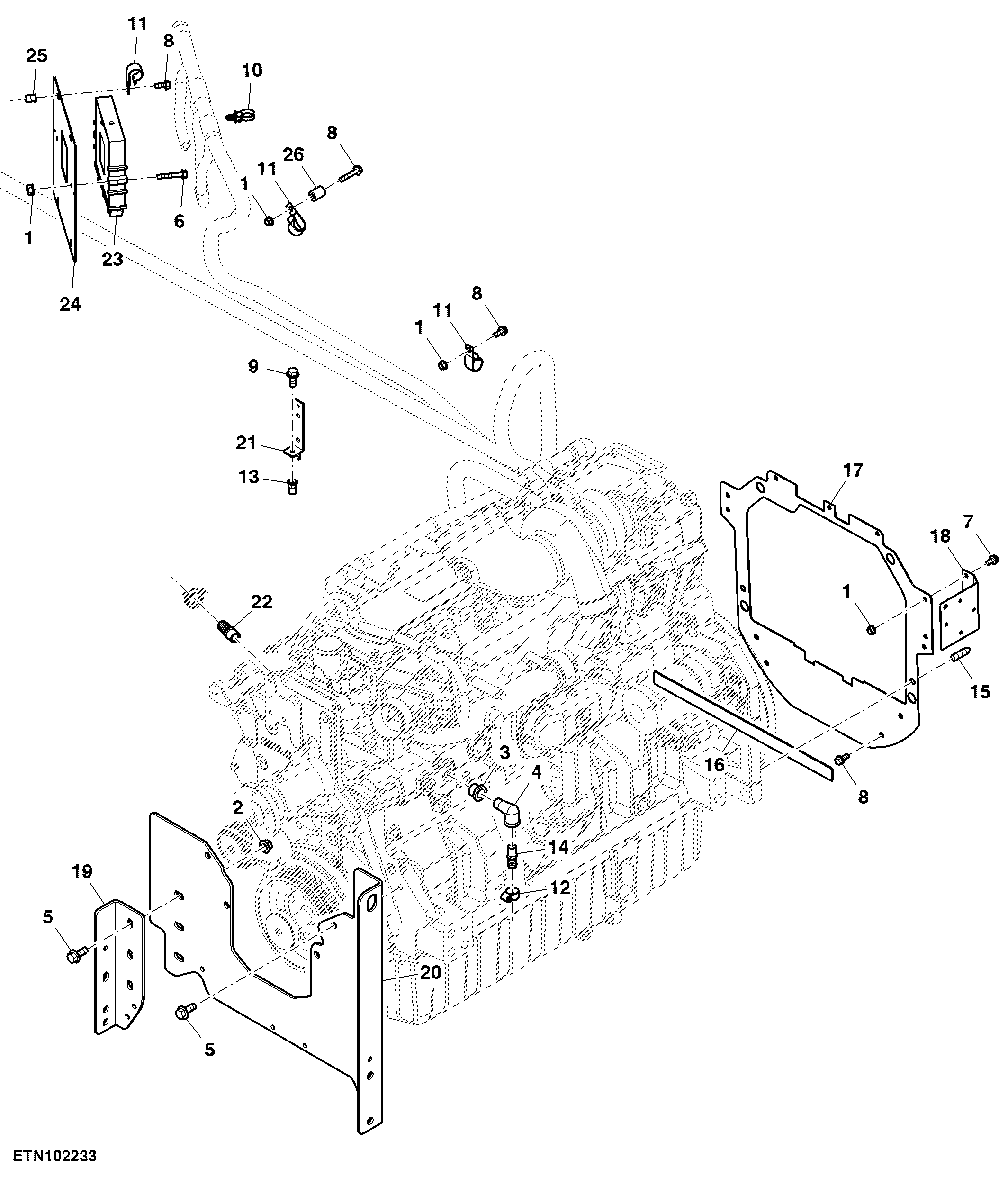 Engine Mounts, Engine Control Unit, Fittings and Flywheel Dust Plate, Tier 2