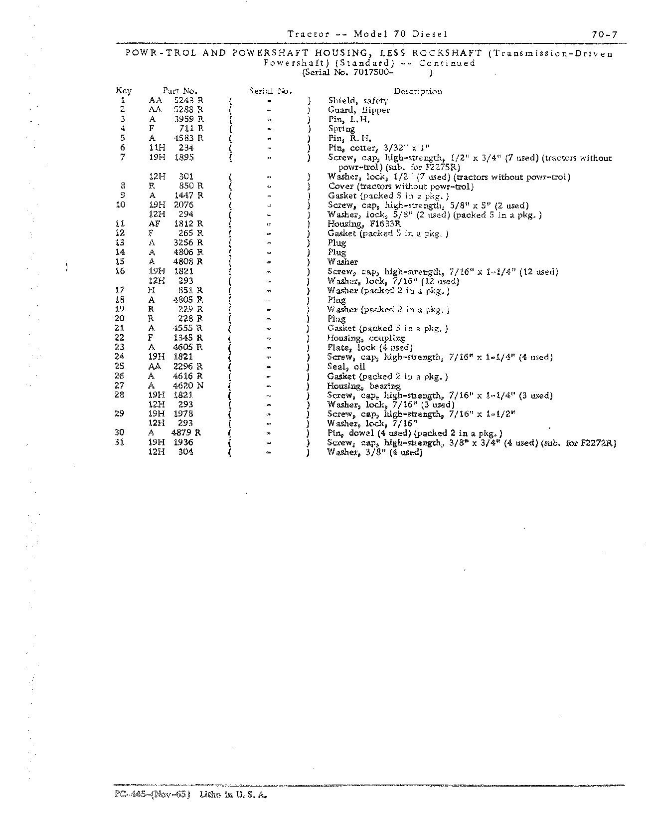 Section 70 - Power Shaft and Power Shaft Clutch (Continued)