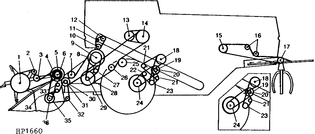 SHEAVES, SPROCKETS, AND TIGHTENERS ON LEFT-HAND SIDE