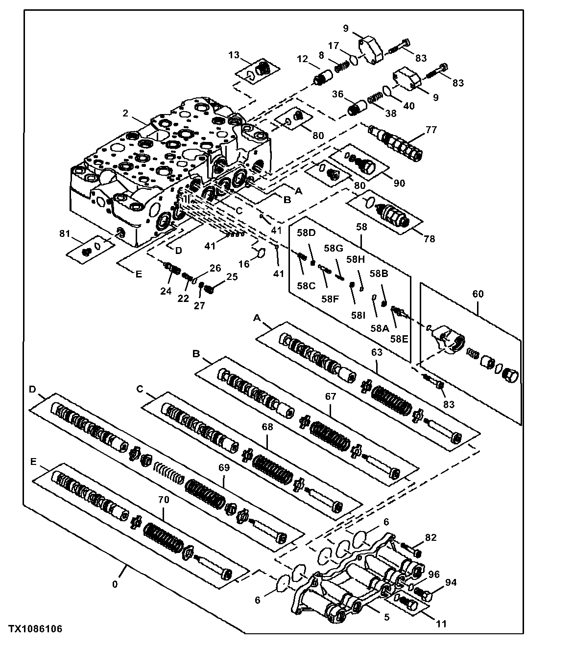 Control Valve Body and Spools (5 Spool Side)