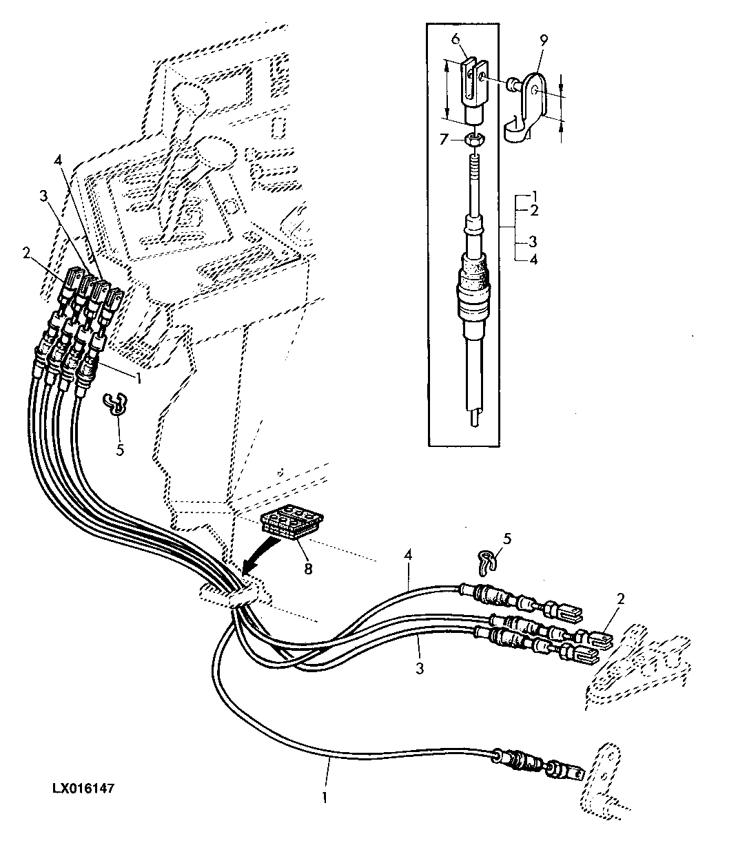 BOWDEN CABLES FOR RANGE SHIFT AND PARKING LOCK (POWRQUAD WITH REVERSER CONTROL AT STEERING COL.)
