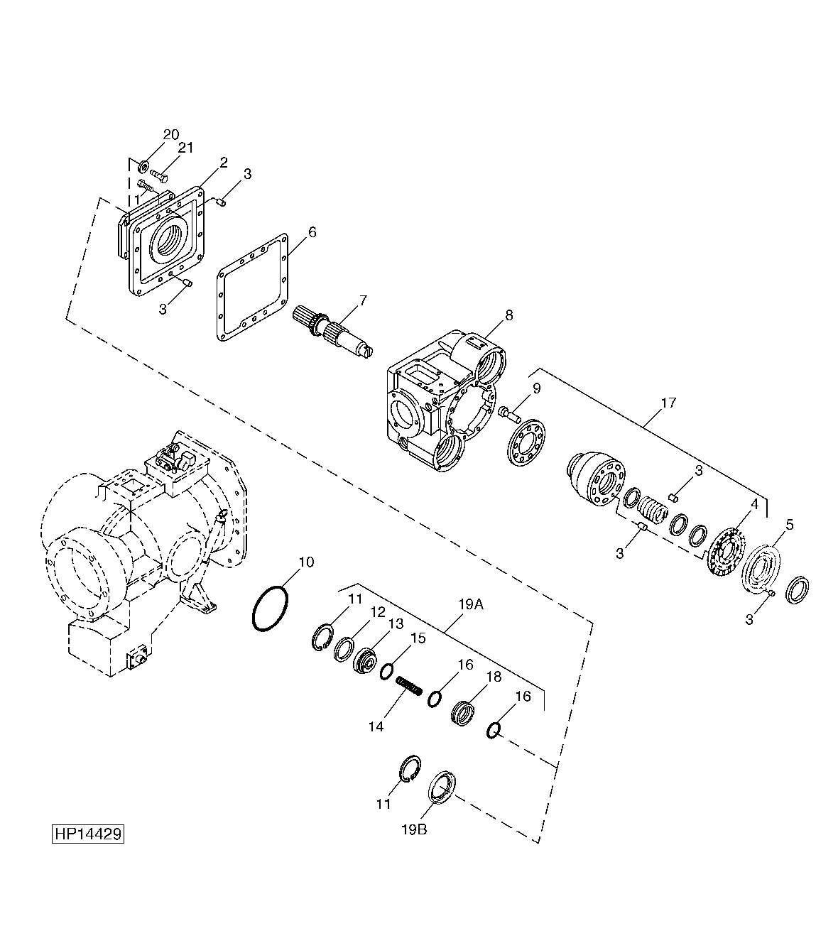 HYDROSTATIC DRIVE PUMP, FRONT COVER AND SHAFT