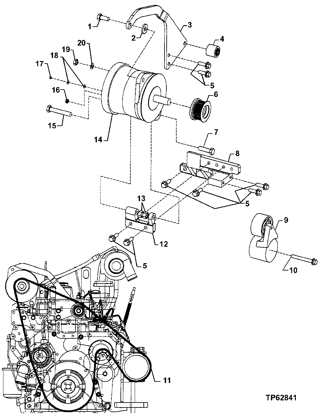 ALTERNATOR MOUNTING BRACKETS AND BELT (80 AMP) (WITH AIR CONDITIONING)