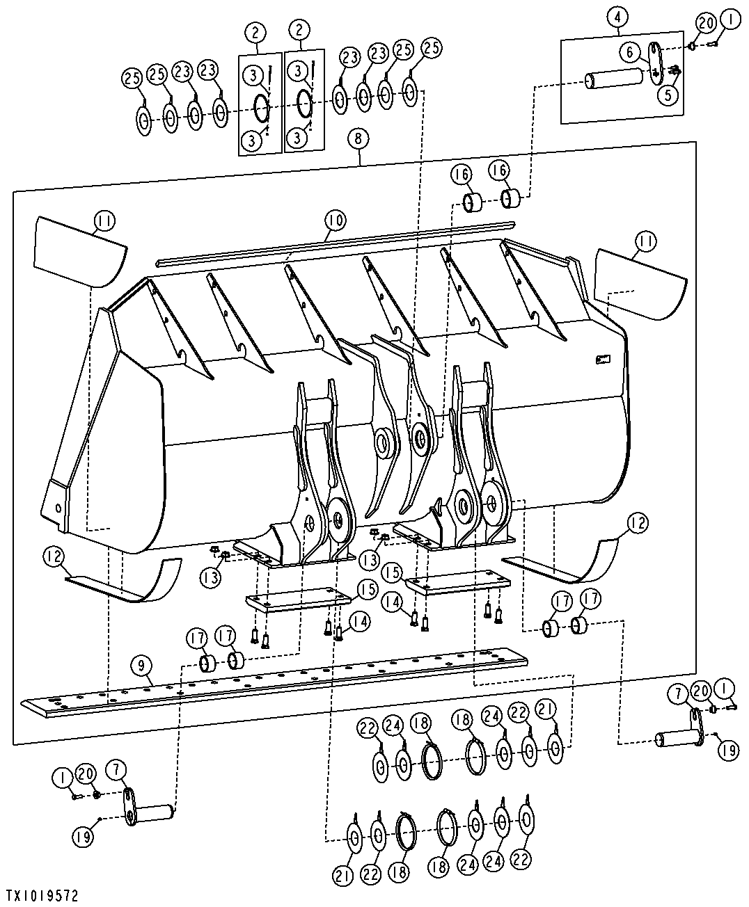 LOADER BUCKETS, BUCKET PINS AND CUTTING EDGE (STD) (SN 612711-616686)