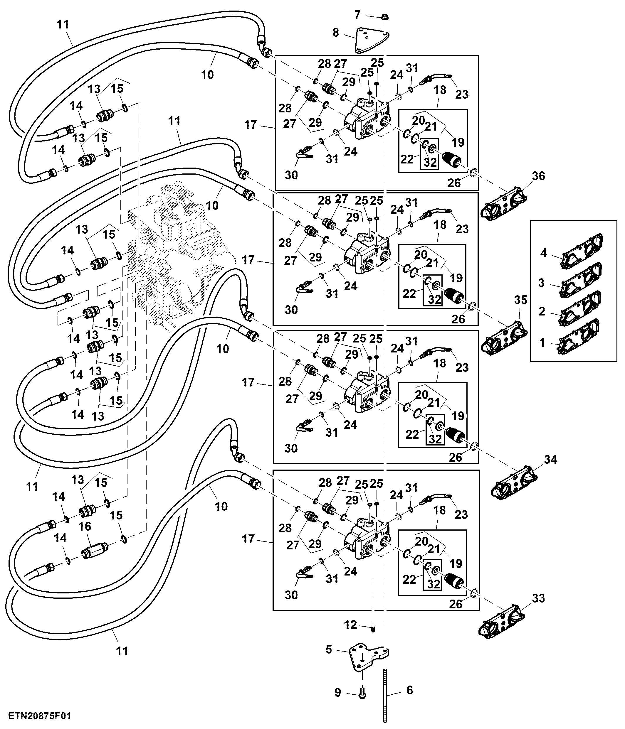 Selective Control Valve, W/O Hitch, 4 Rear SCV, High Flow (For Scraper) (1/2)