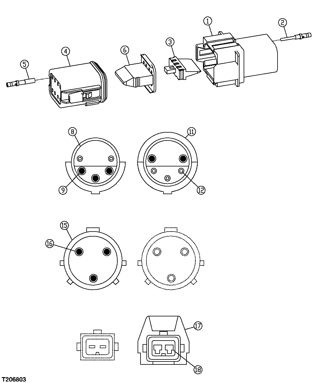 Travel Motor, Support Shaft, And Diesel Engine RPM Sensor Electrical Connectors