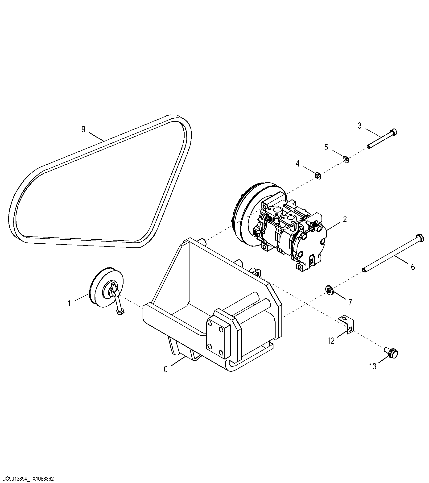 Air Conditioning Compressor and Mounting Brackets with Pulley and Drive Belt