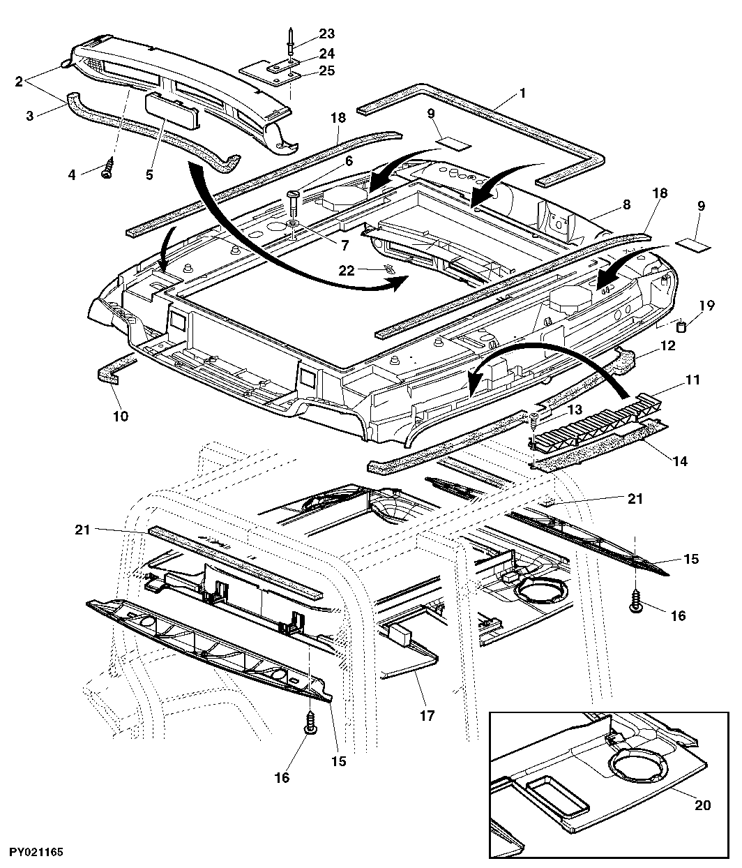 HEADLINER, HEADLINER TRIM (WITH HINGED HATCH, WITH GLASS PANEL IN IT)