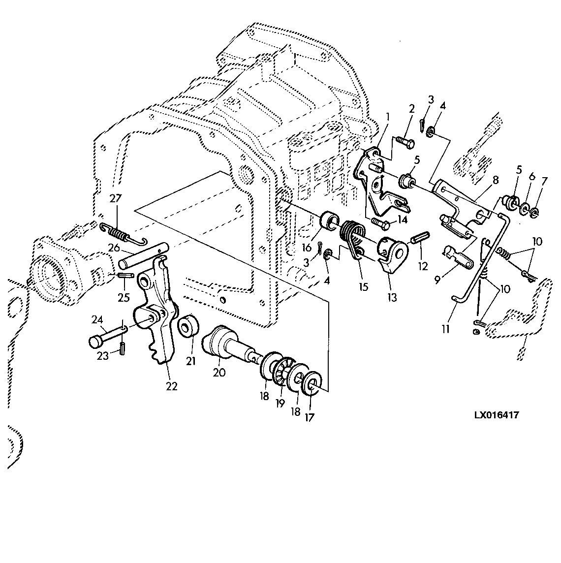 PARKING LOCK, RANGE TRANSMISSION (WITH MECH.REVERSER CONTROL AT STEERING COLUMN)