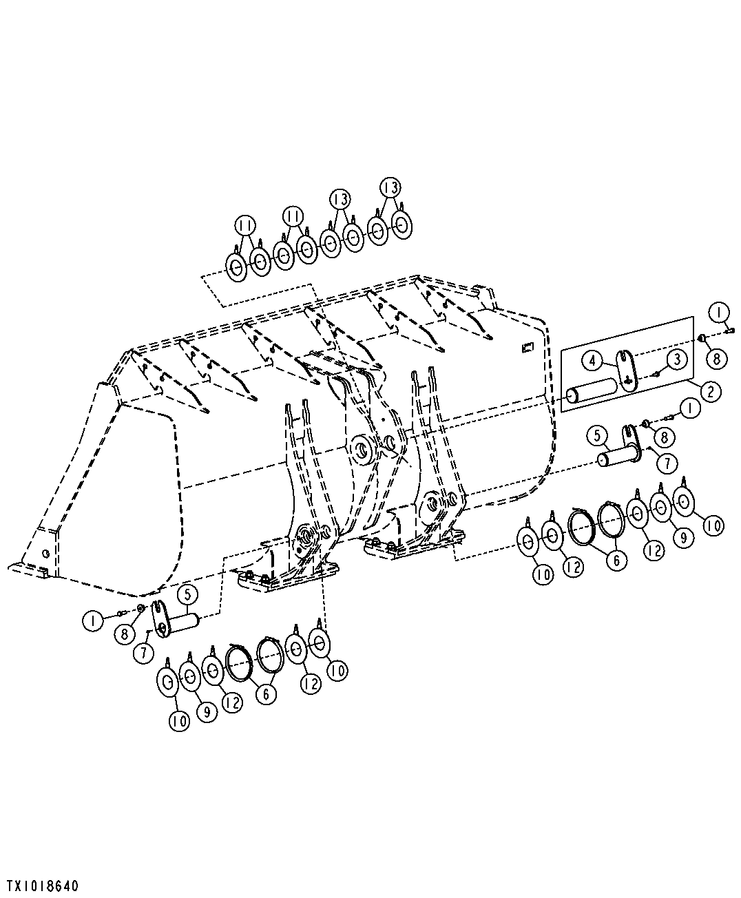 LOADER PINS LESS BUCKET (STD.) (S.N.612700-)