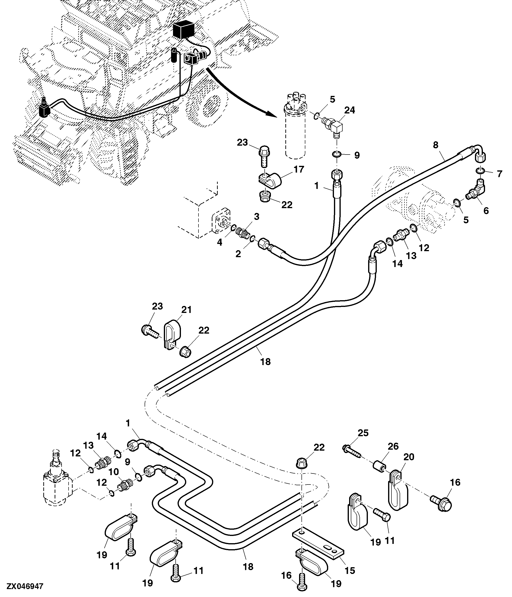 Hydraulic Steering Hoses, Upper And Attenuator