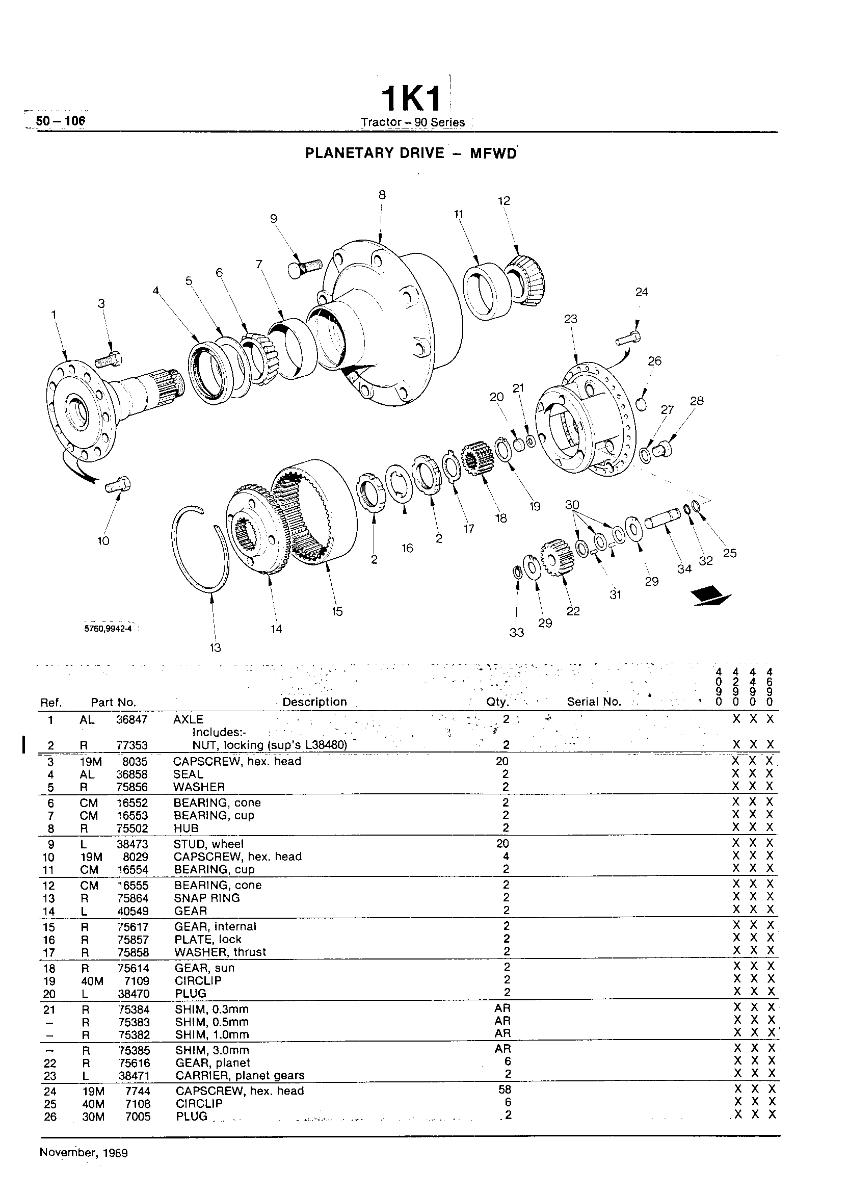 Power Train Planetary Drive - MFWD (Continued)