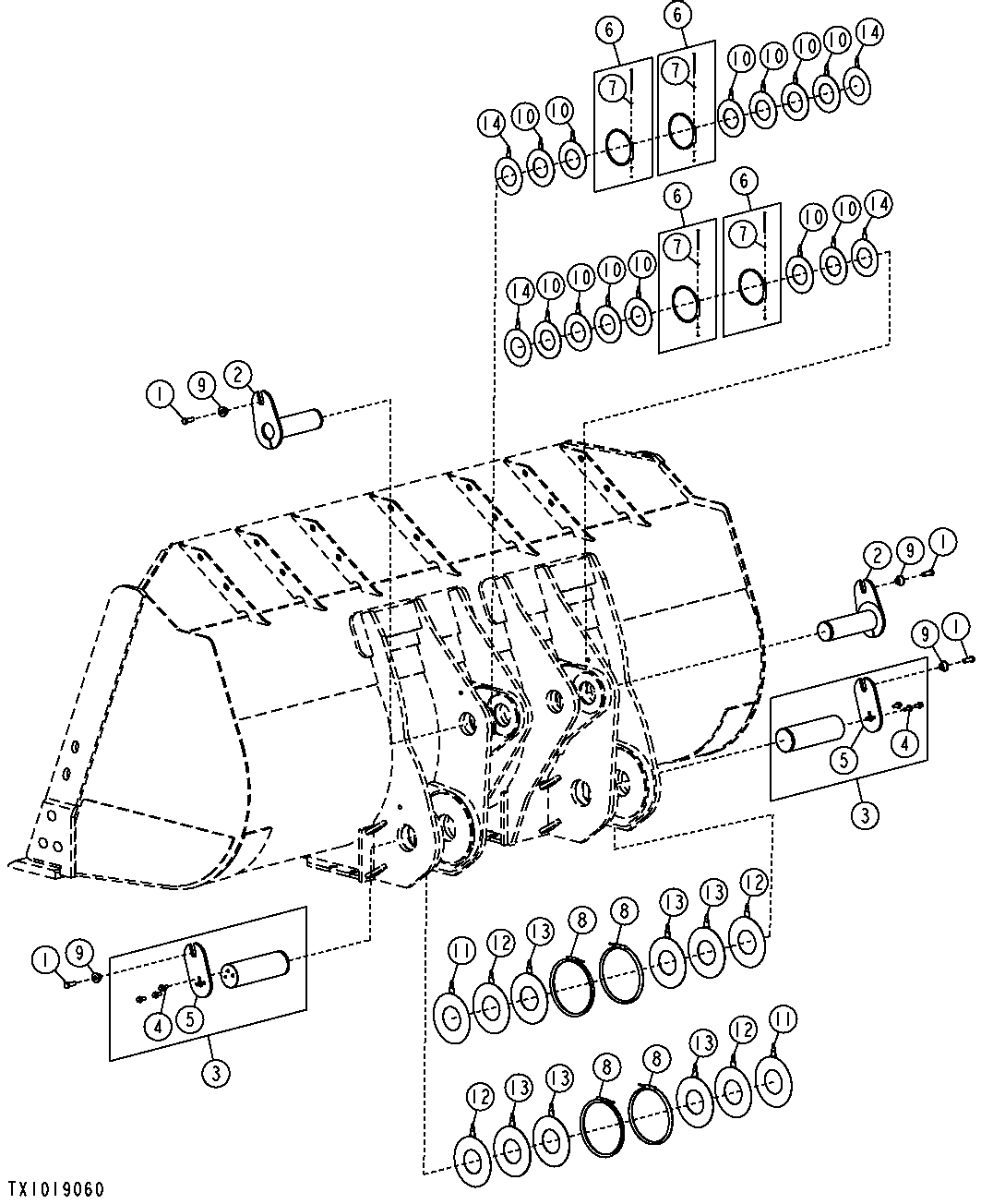 LOADER BUCKET PINS (NEVERGREASE) (SN 612720-)
