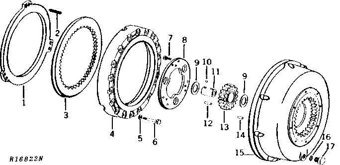 SECOND PLANET PINION, PLANETARY HOUSING, AND BRAKE PLATES (POWER REAR WHEEL DRIVE)