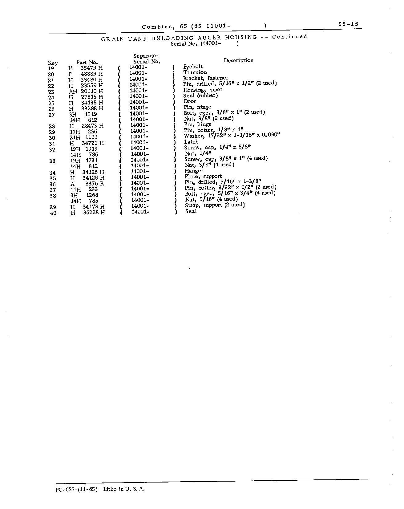 Grain Tank, Loading and Unloading Augers, and Ladder (Continued)
