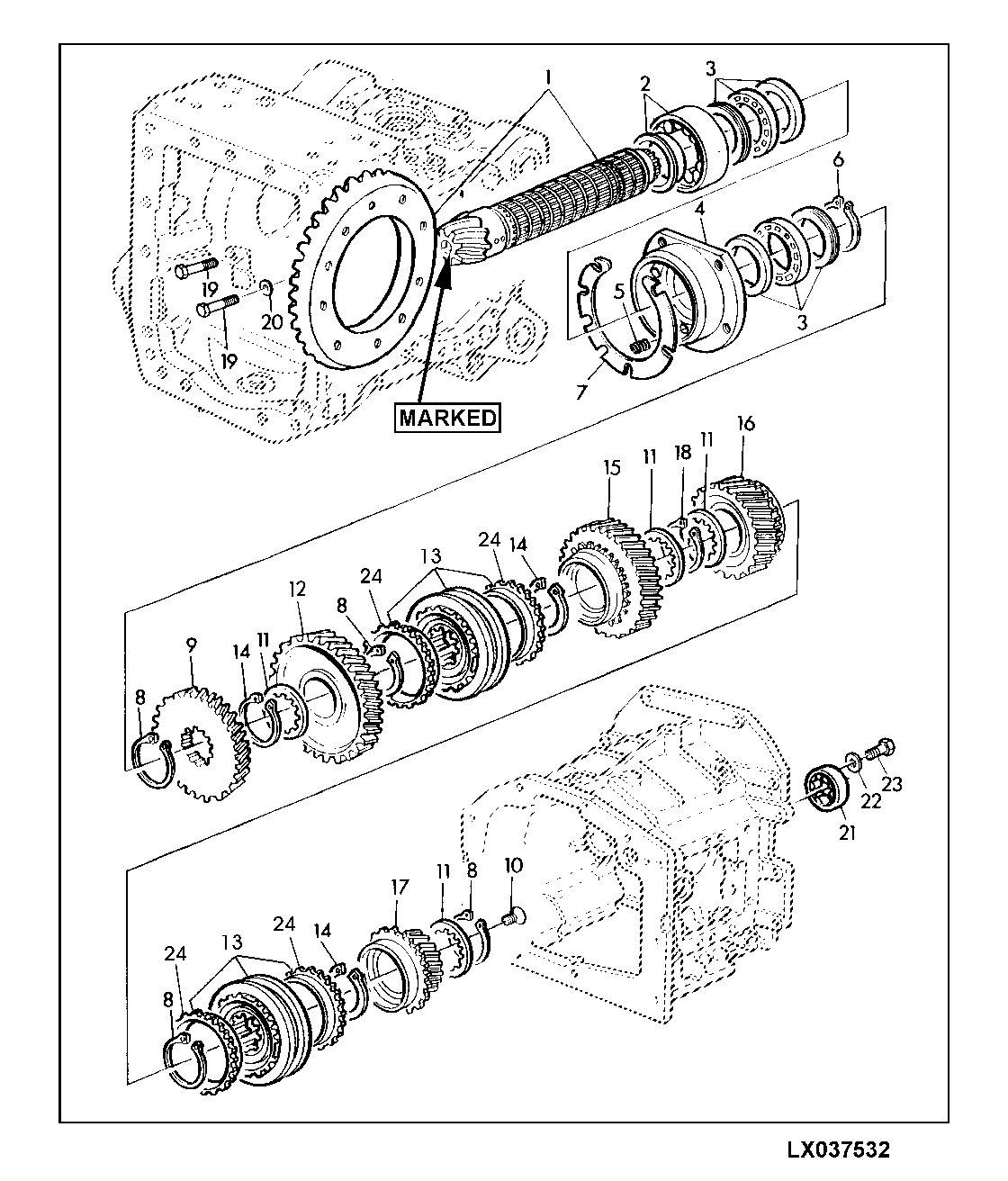 DIFF. DRIVE SHAFT, RANGE TRANSMISSION (SYNCROPLUS OR POWERREVERSER)