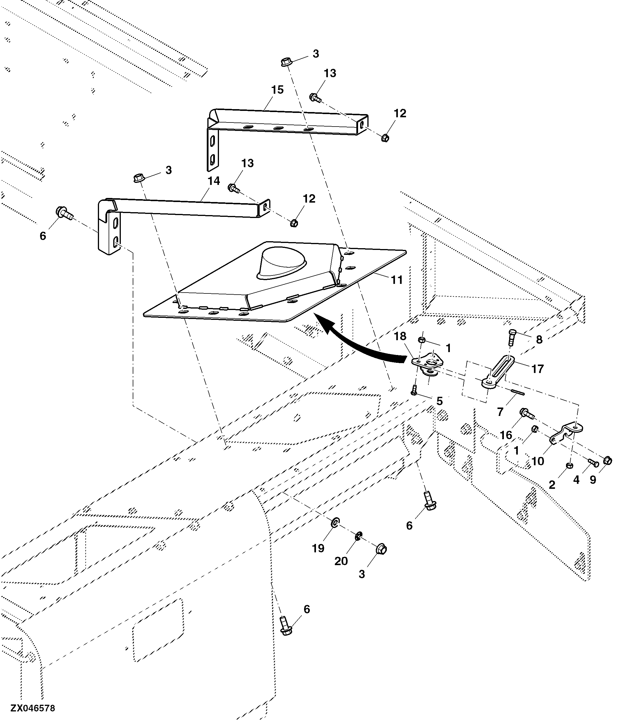Grain Tank Top Cap Assembly, 20 Ft Foldable Unloading Auger