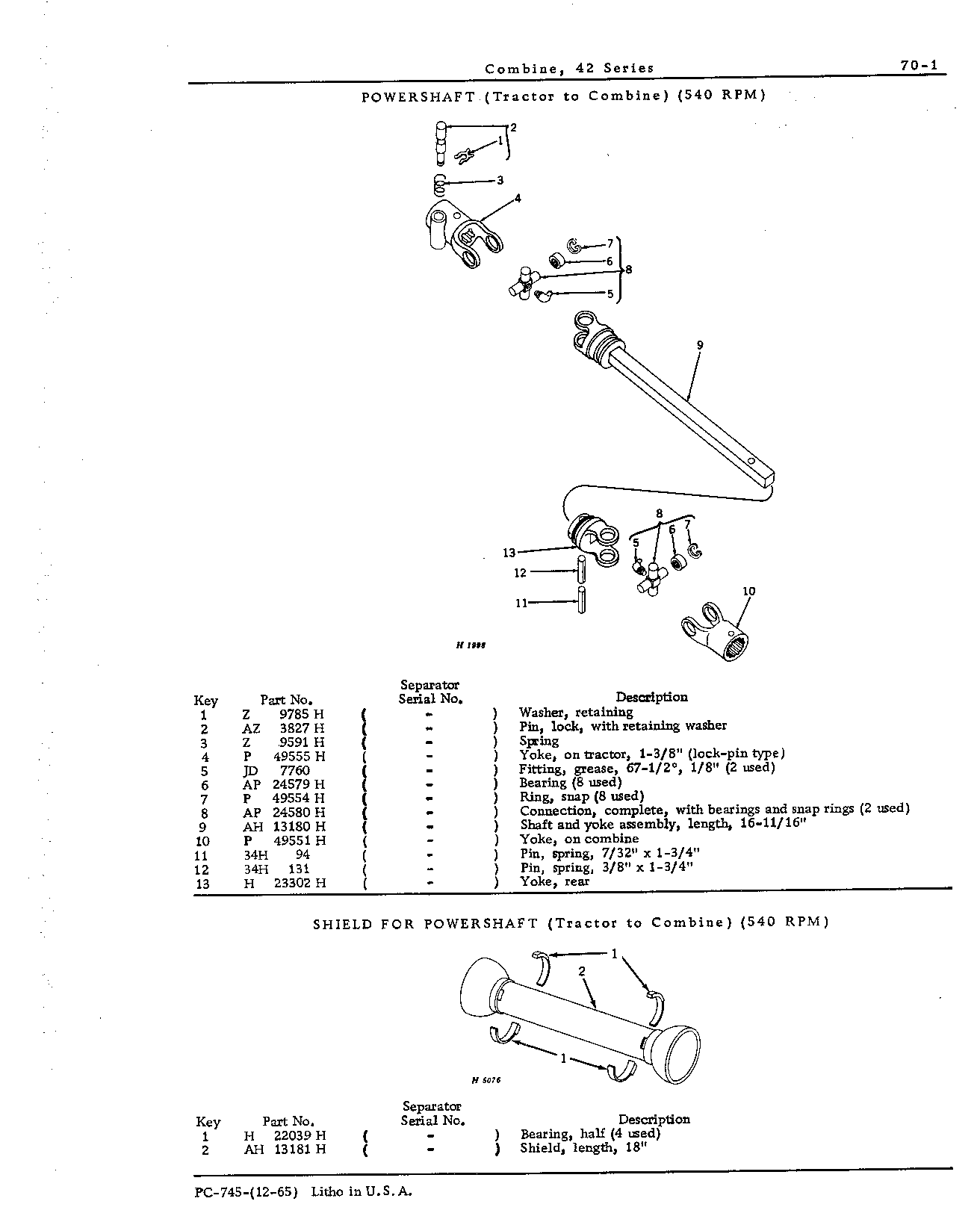 Powershaft (tractor to combine)